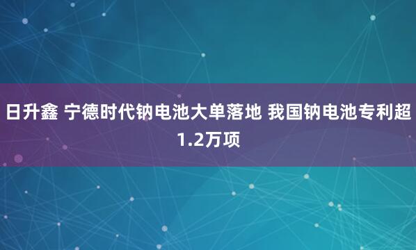 日升鑫 宁德时代钠电池大单落地 我国钠电池专利超1.2万项